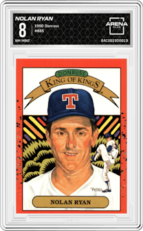 Nolan Ryan from the 1990 Donruss set graded by Arena Club and given an overall grade of 8.