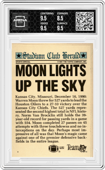 Warren Moon from the 1991 Stadium Club Charter Member set featuring a Variation parallel graded by Arena Club and given an overall grade of 9.