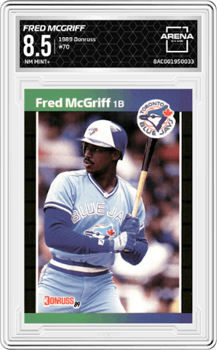 Fred McGriff from the 1989 Donruss set graded by Arena Club and given an overall grade of 8.5.