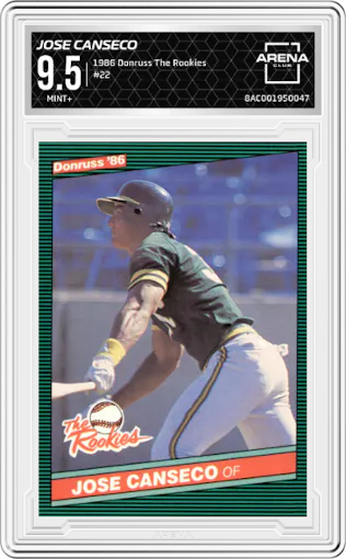 Jose Canseco from the 1986 Donruss The Rookies set graded by Arena Club and given an overall grade of 9.5.