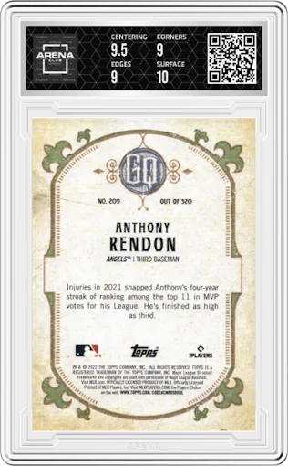 Anthony Rendon from the 2022 Topps Gypsy Queen set graded by Arena Club and given an overall grade of 9.5.