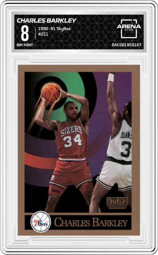 Charles Barkley from the 1990-91 SkyBox  set graded by Arena Club and given an overall grade of 8.