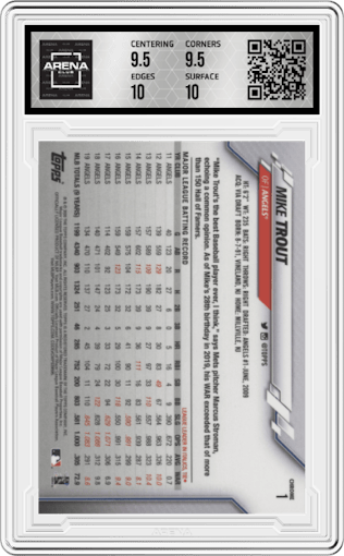 Mike Trout from the 2020 Topps Chrome set graded by Arena Club and given an overall grade of 10.