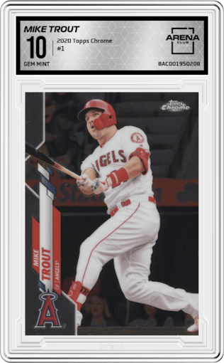 Mike Trout from the 2020 Topps Chrome set graded by Arena Club and given an overall grade of 10.