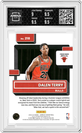 Dalen Terry from the 2022-23 Panini Donruss set graded by Arena Club and given an overall grade of 9.5.