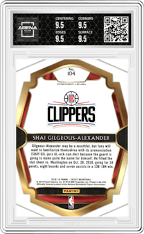 Shai Gilgeous-Alexander from the 2018-19 Panini Select  set graded by Arena Club and given an overall grade of 9.5.