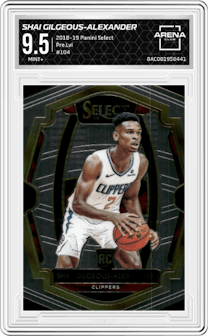 Shai Gilgeous-Alexander from the 2018-19 Panini Select  set graded by Arena Club and given an overall grade of 9.5.