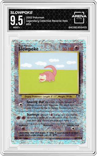 Slowpoke from the 2002 Pokemon  set graded by Arena Club and given an overall grade of 9.5.