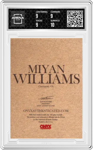 Miyan Williams from the 2023 Onyx The National set graded by Arena Club and given an overall grade of 9.5.