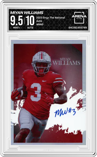 Miyan Williams from the 2023 Onyx The National set graded by Arena Club and given an overall grade of 9.5.