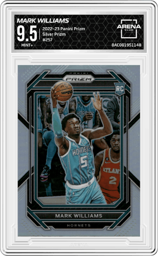 Mark Williams from the 2022-23 Panini Prizm  set featuring a Silver Prizm parallel graded by Arena Club and given an overall grade of 9.5.