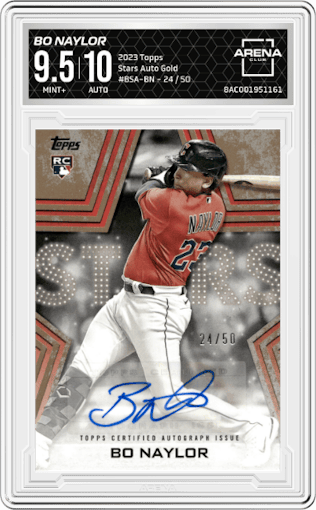 Bo Naylor from the 2023 Topps set featuring a Gold parallel graded by Arena Club and given an overall grade of 9.5.