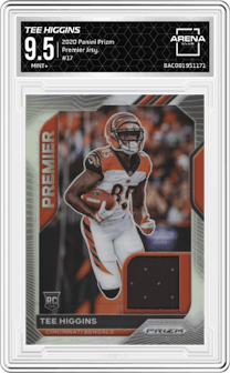 Tee Higgins from the 2020 Panini Prizm set graded by Arena Club and given an overall grade of 9.5.