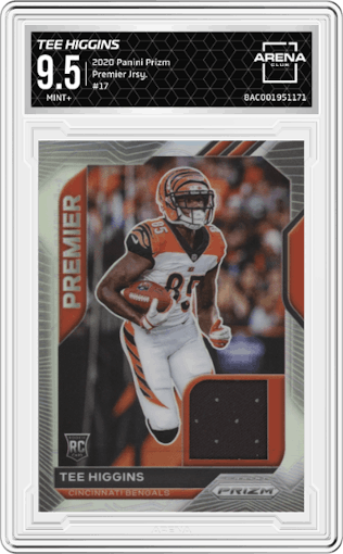 Tee Higgins from the 2020 Panini Prizm set graded by Arena Club and given an overall grade of 9.5.