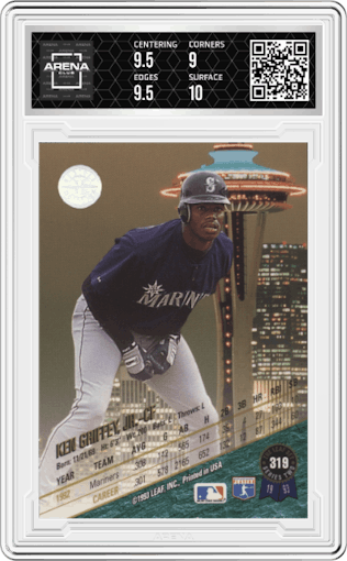 Ken Griffey, Jr. from the 1993 Leaf set graded by Arena Club and given an overall grade of 9.5.