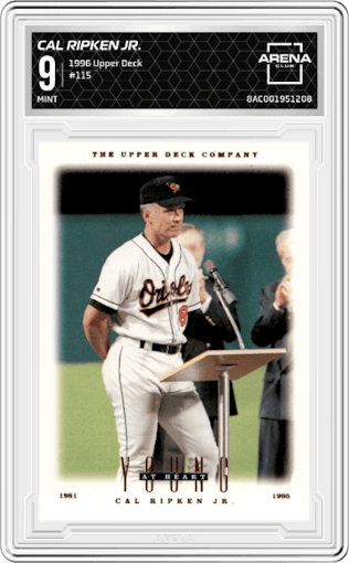 Cal Ripken Jr.  from the 1996 Upper Deck set graded by Arena Club and given an overall grade of 9.