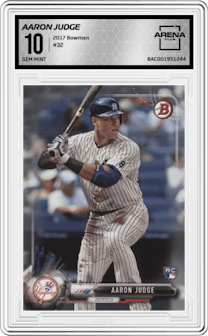 Aaron Judge from the 2017 Bowman set graded by Arena Club and given an overall grade of 10.