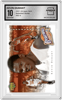 Kevin Durant from the 2007-08 Upper Deck  set graded by Arena Club and given an overall grade of 10.