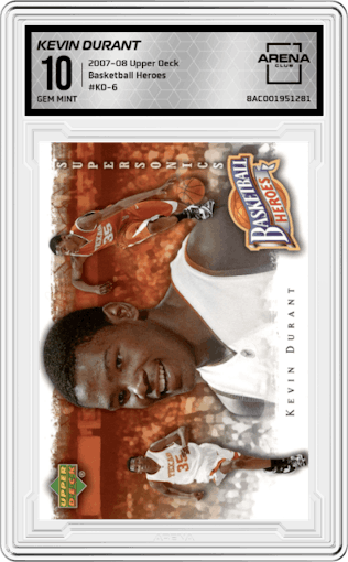 Kevin Durant from the 2007-08 Upper Deck  set graded by Arena Club and given an overall grade of 10.
