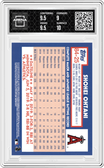 Shohei Ohtani from the 2019 Topps Update  set graded by Arena Club and given an overall grade of 9.5.