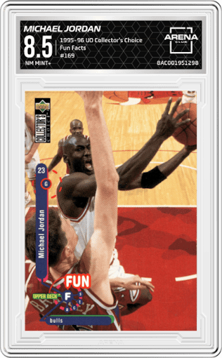 Michael Jordan from the 1995-96 Upper Deck Collector's Choice set graded by Arena Club and given an overall grade of 8.5.