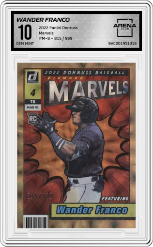 Wander Franco from the 2022 Panini Donruss set graded by Arena Club and given an overall grade of 10.