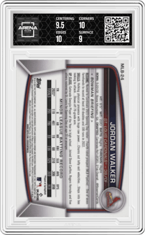 Jordan Walker from the 2023 Topps National Convention Wrapper Redemption  set graded by Arena Club and given an overall grade of 9.5.
