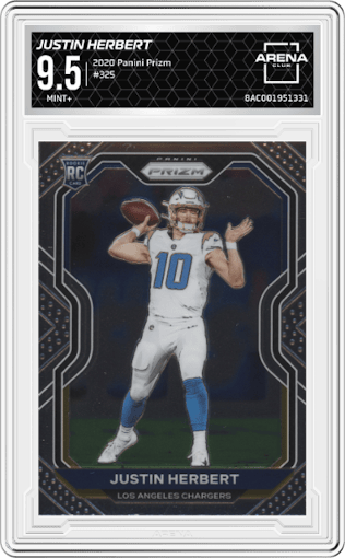 Justin Herbert from the 2020 Panini Prizm set graded by Arena Club and given an overall grade of 9.5.