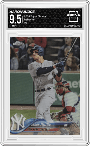 Aaron Judge from the 2018 Topps Chrome set featuring a Refractor   parallel graded by Arena Club and given an overall grade of 9.5.