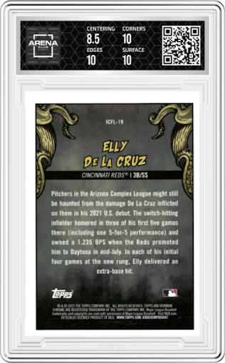 Elly De La Cruz from the 2022 Bowman Chrome Mega Box set graded by Arena Club and given an overall grade of 9.