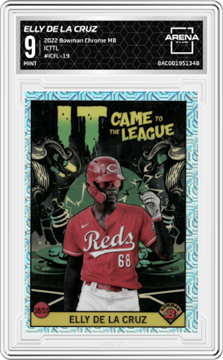 Elly De La Cruz from the 2022 Bowman Chrome Mega Box set graded by Arena Club and given an overall grade of 9.