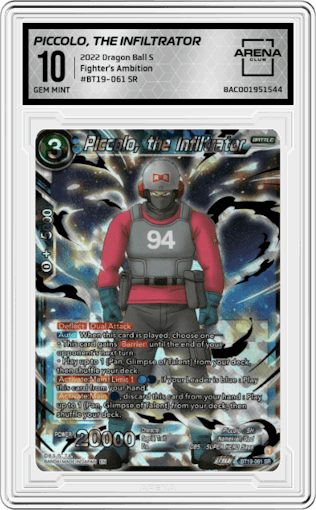Piccolo, the Infiltrator from the 2022 Dragon Ball S set graded by Arena Club and given an overall grade of 10.