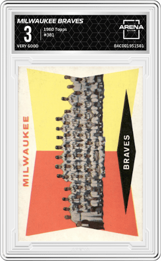 Milwaukee Braves from the 1960 Topps set graded by Arena Club and given an overall grade of 3.