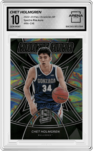 Chet Holmgren from the 2022-23 Panini Chronicles Draft Picks set graded by Arena Club and given an overall grade of 10.