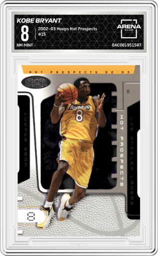 Kobe Bryant from the 2002-03 Hoops Hot Prospects set graded by Arena Club and given an overall grade of 8.