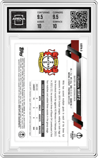 Florian Wirtz from the 2023 Topps National Convention Wrapper Redemption  set graded by Arena Club and given an overall grade of 10.