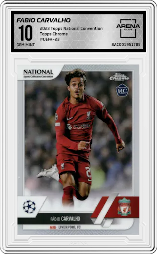 Fabio Carvalho from the 2023 Topps National Convention Wrapper Redemption  set graded by Arena Club and given an overall grade of 10.