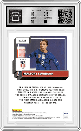Mallory Swanson from the 2022-23 Panini Donruss  set featuring a Blue parallel graded by Arena Club and given an overall grade of 10.