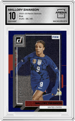 Mallory Swanson from the 2022-23 Panini Donruss  set featuring a Blue parallel graded by Arena Club and given an overall grade of 10.