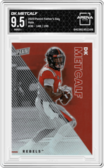 DK Metcalf from the 2023 Panini Father's Day set featuring a Holo parallel graded by Arena Club and given an overall grade of 9.5.