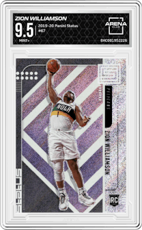 Zion Williamson from the 2019-20 Panini Status set graded by Arena Club and given an overall grade of 9.5.
