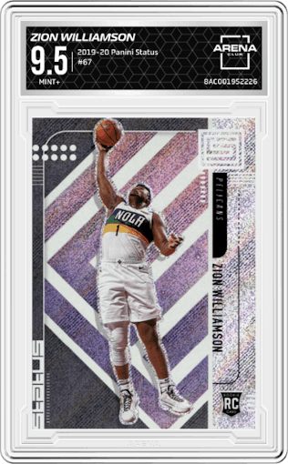 Zion Williamson from the 2019-20 Panini Status set graded by Arena Club and given an overall grade of 9.5.
