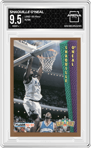 Shaquille O'Neal from the 1992-93 Fleer  set graded by Arena Club and given an overall grade of 9.5.