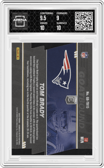 Tom Brady from the 2022 Panini Donruss Elite set graded by Arena Club and given an overall grade of 9.5.