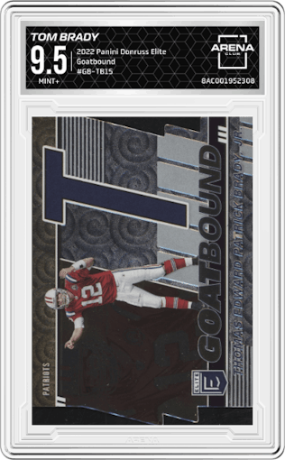 Tom Brady from the 2022 Panini Donruss Elite set graded by Arena Club and given an overall grade of 9.5.