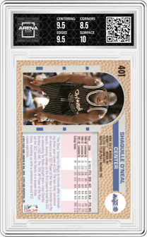 Shaquille O'Neal from the 1992-93 Fleer  set graded by Arena Club and given an overall grade of 9.