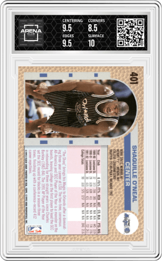 Shaquille O'Neal from the 1992-93 Fleer  set graded by Arena Club and given an overall grade of 9.