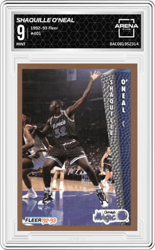 Shaquille O'Neal from the 1992-93 Fleer  set graded by Arena Club and given an overall grade of 9.
