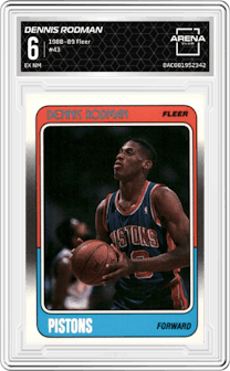 Dennis Rodman from the 1988-89 Fleer set graded by Arena Club and given an overall grade of 6.