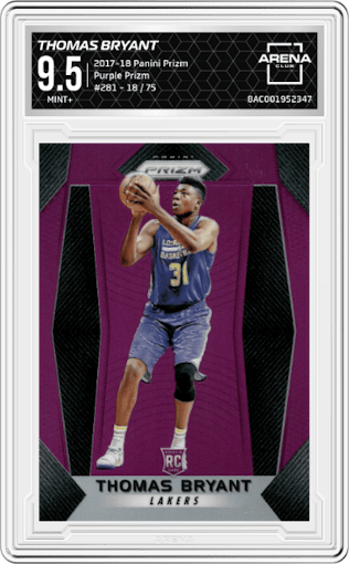 Thomas Bryant from the 2017-18 Panini Prizm  set featuring a Purple Prizm parallel graded by Arena Club and given an overall grade of 9.5.